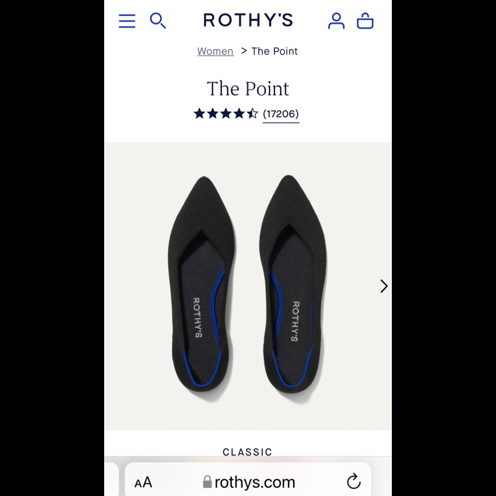 Rothy's Shoes  The Point Black Flats size 7